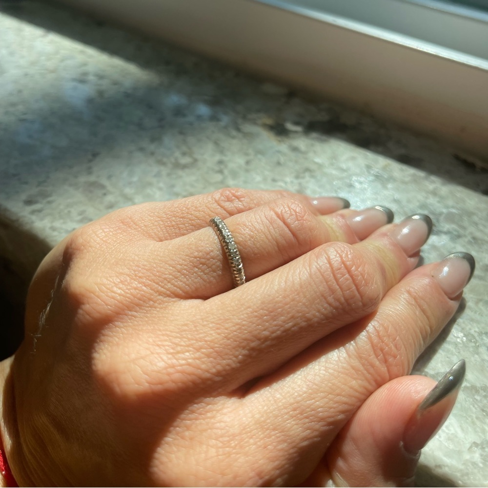 Band wedding ring in gold white 18k and diamonds size 5